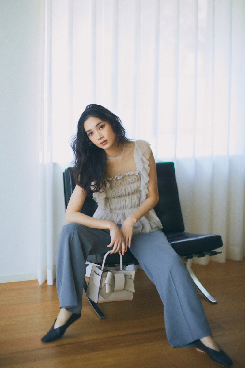 fray.idネイビーシースルーセットアップ コットンチュールシアートップス(カットソー)｜トップス｜FRAY
