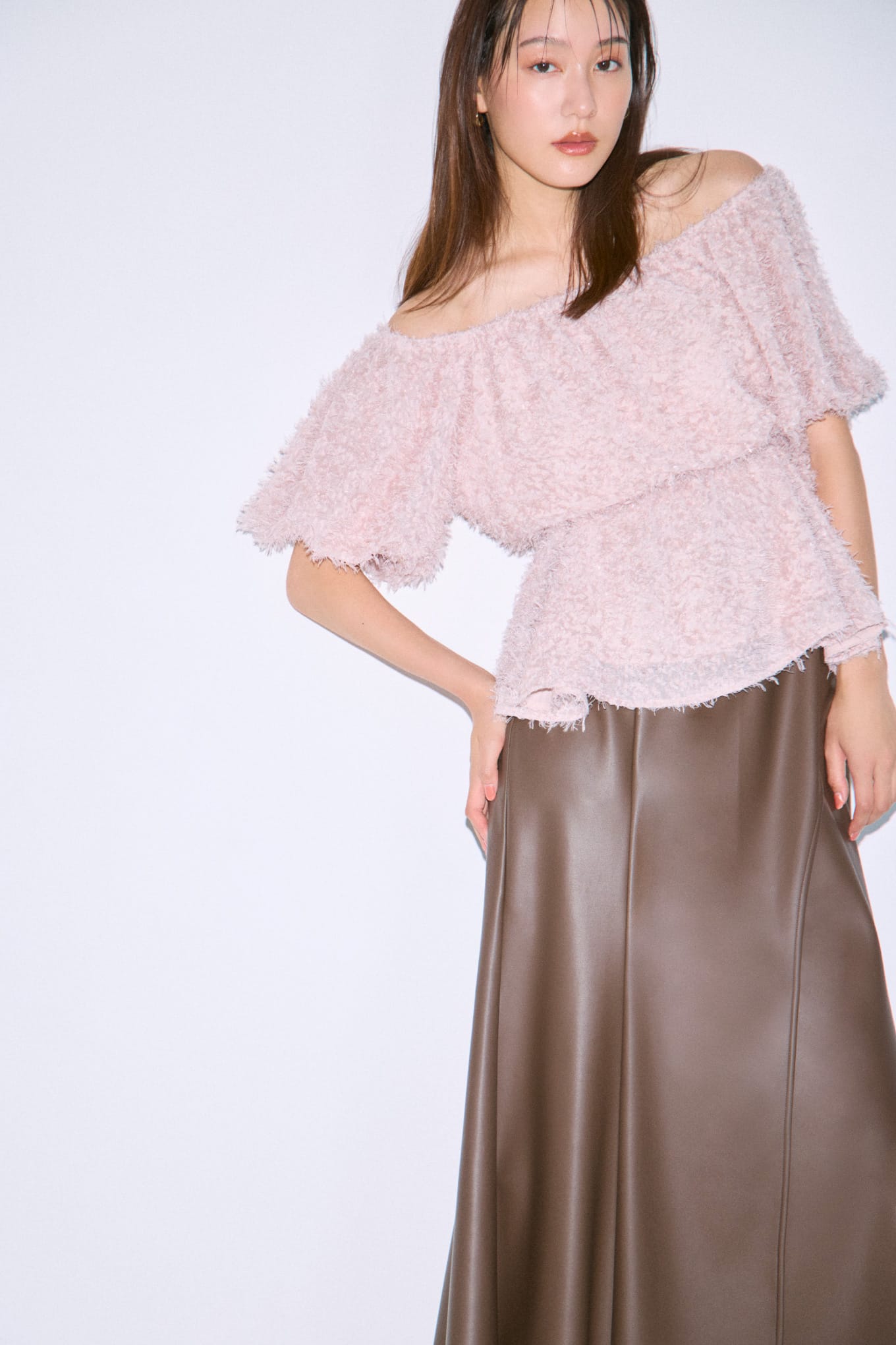 Lame Jacquard 2WAY Blouse ピンク 01