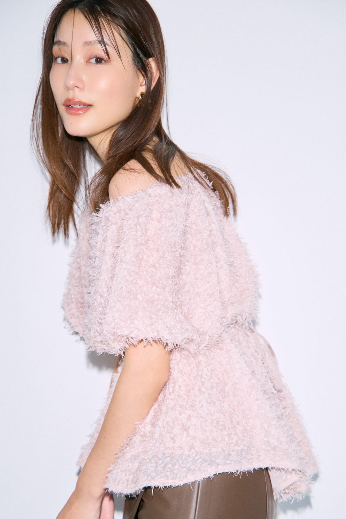 Lame Jacquard 2WAY Blouse ピンク 03