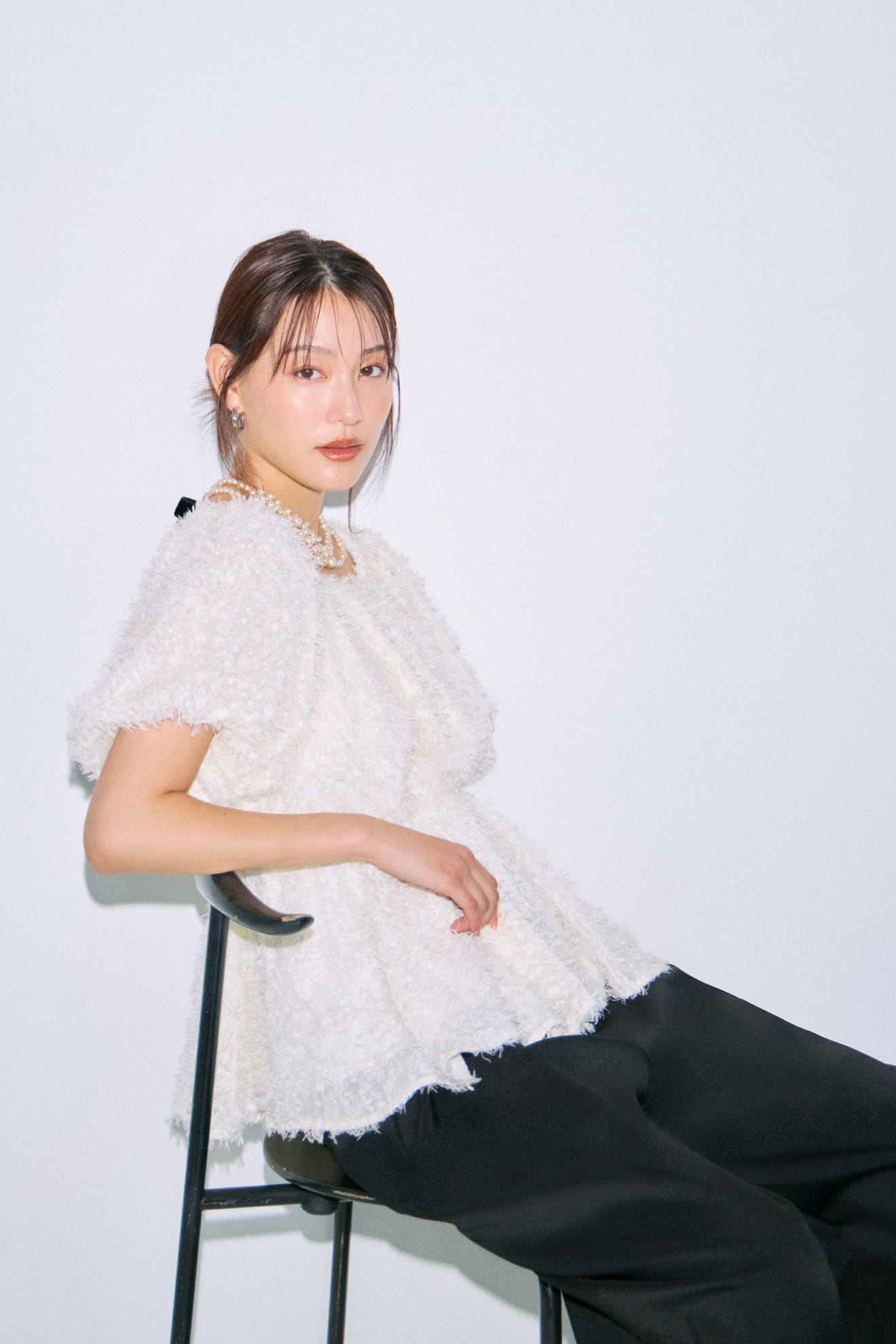 Lame Jacquard 2WAY Blouse ホワイト 01