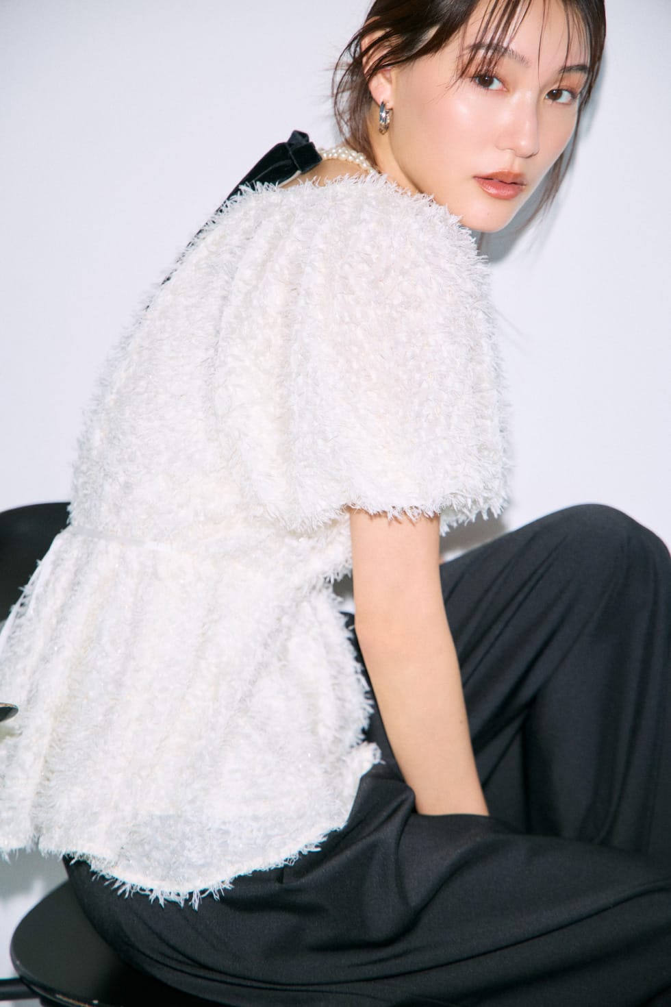 Lame Jacquard 2WAY Blouse ホワイト 03