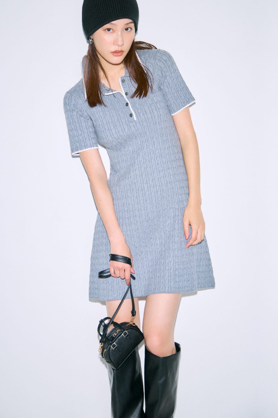 Polo Collar Knit Dress ブルー 03