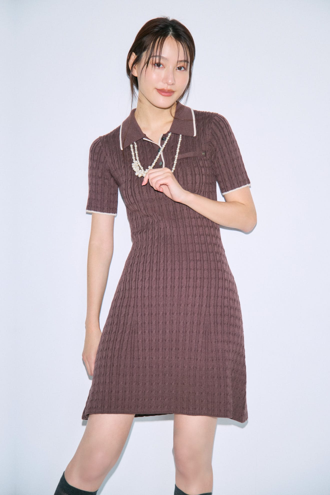 Polo Collar Knit Dress レッド 01