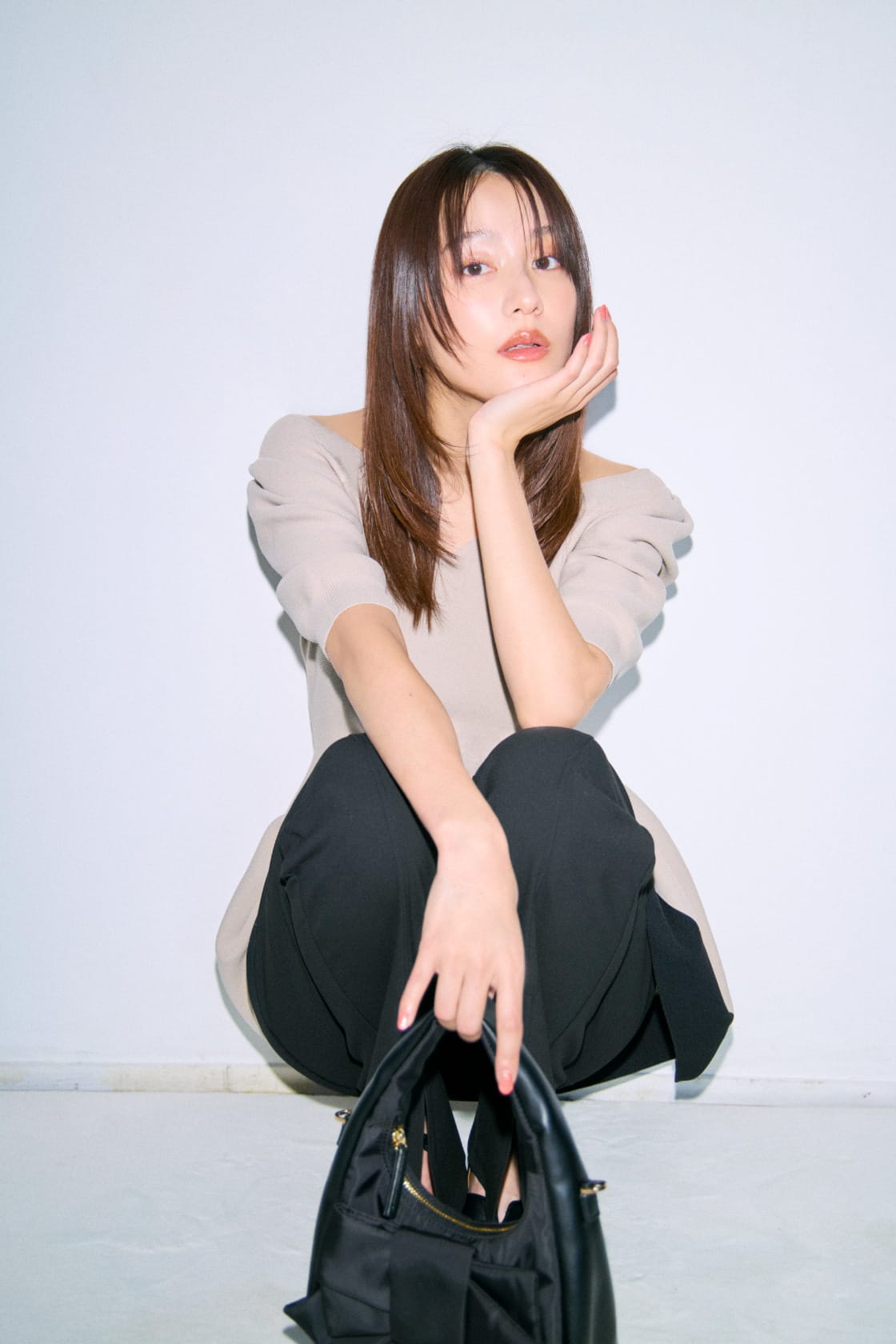 Peplum Knit & Stretch Pants ベージュ 02