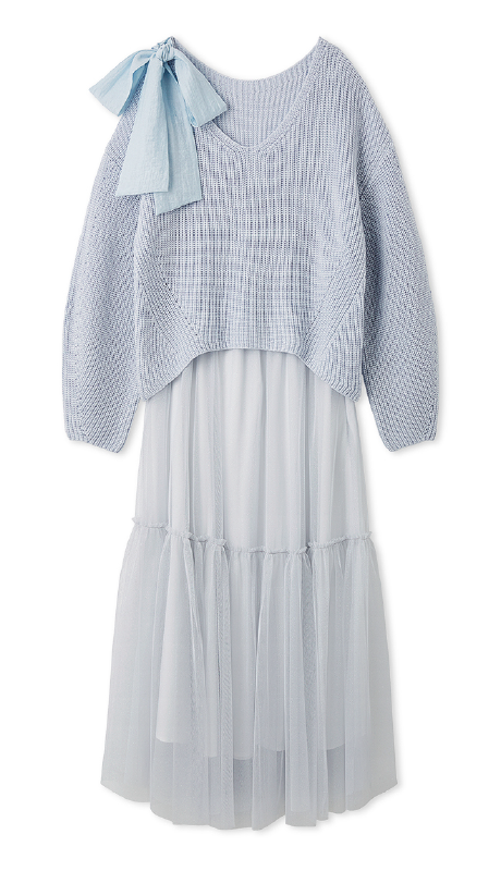 リボンニットプル＆チュールスカートセットの商品画像