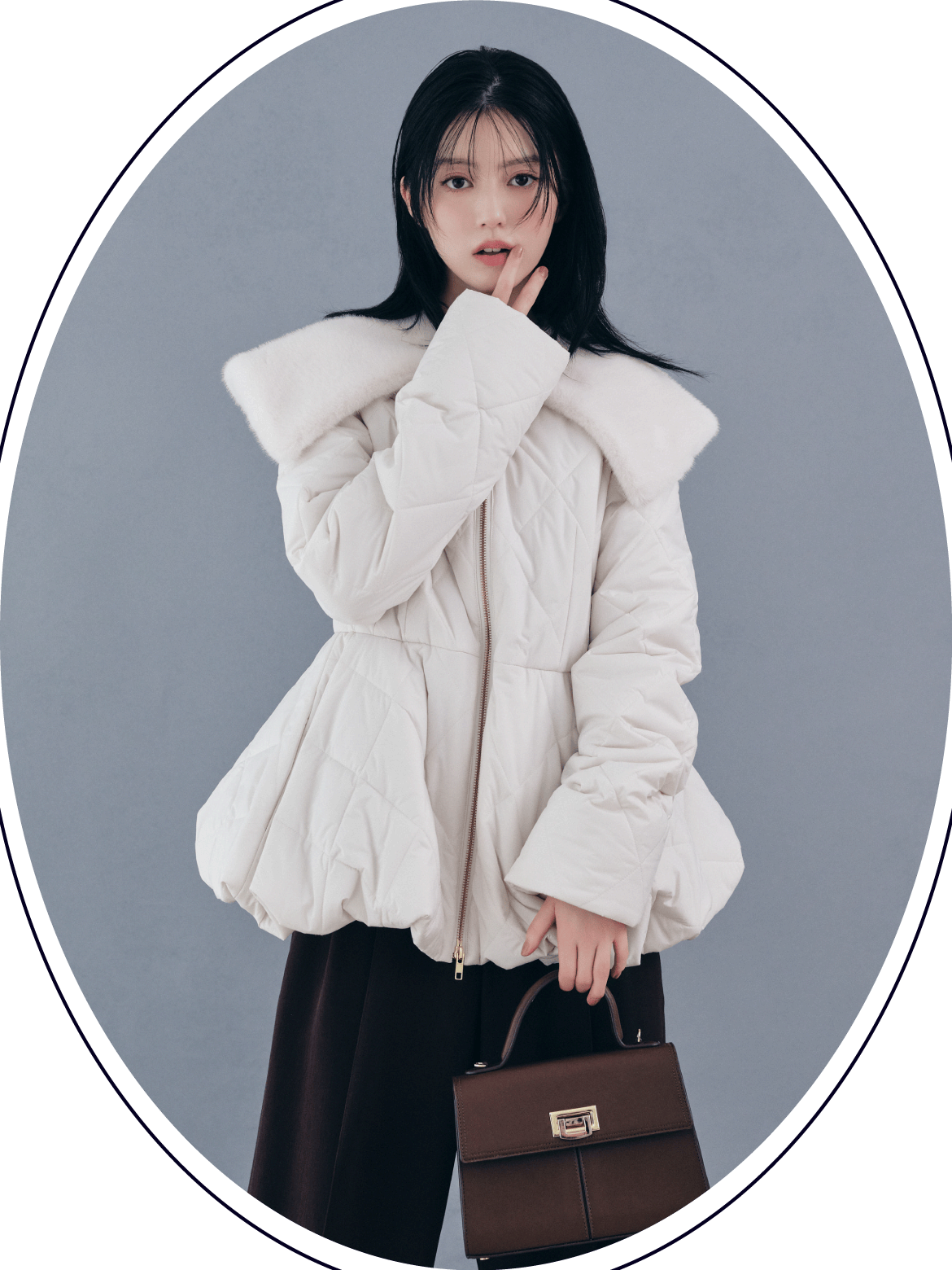 2-WAY FUR-COLLAR QUILTED COAT 着用カット